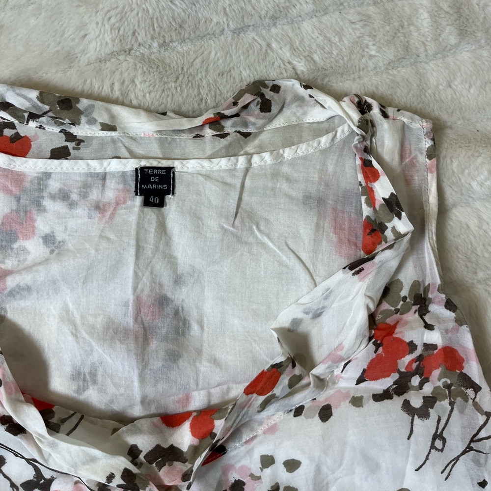 Terre De Marins EU40/US S White Floral Sheer Blouse Top City Spring Summer Paris